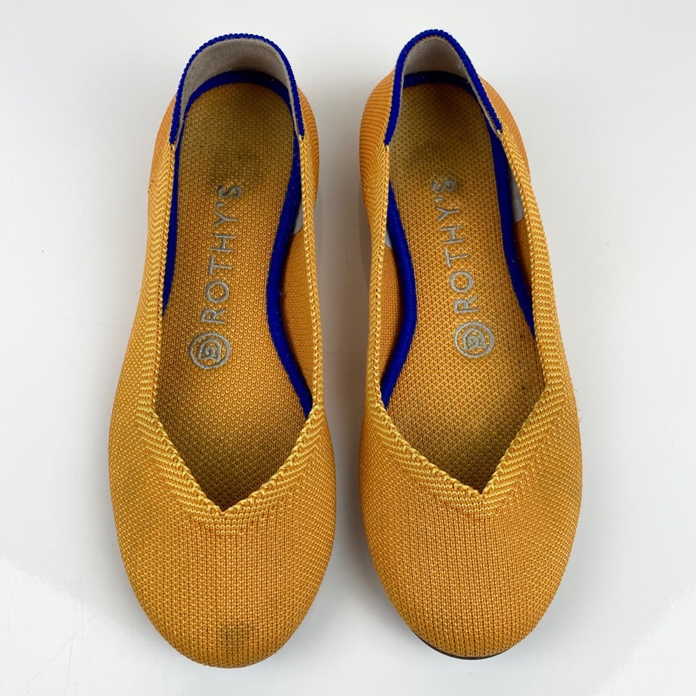 Rothy's Mustard Yellow Flats with Blue Trim